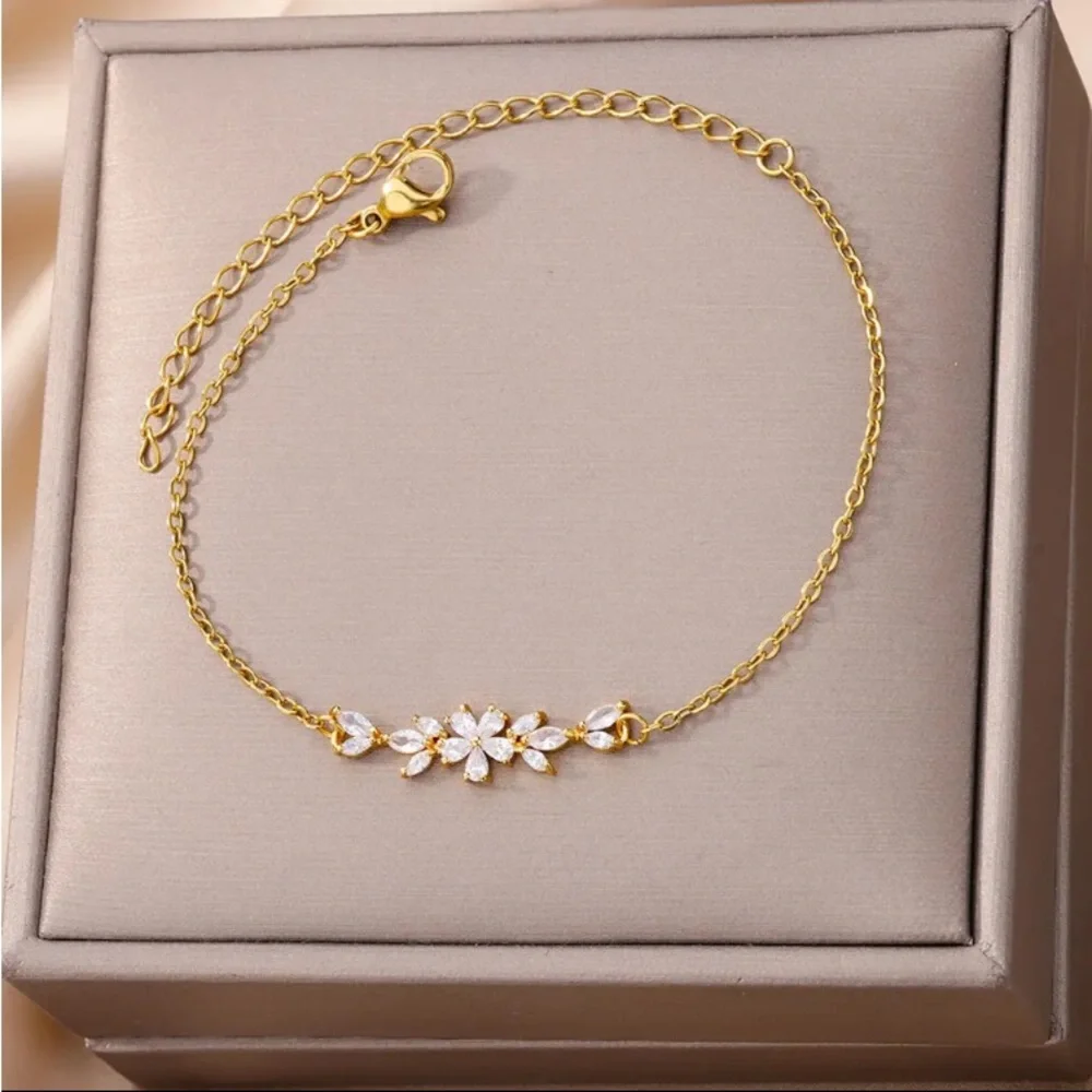 Gold filled Cubic Zirconia Floral Bracelet